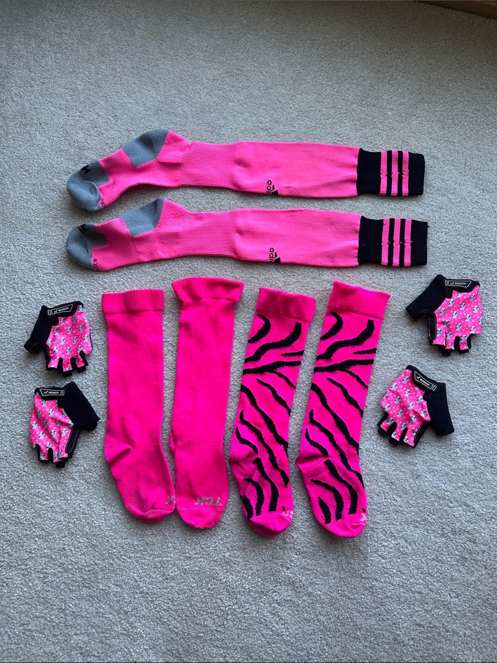 Hot Pink Athletic Knee-High & Crew Sock Set with Fingerless Gloves